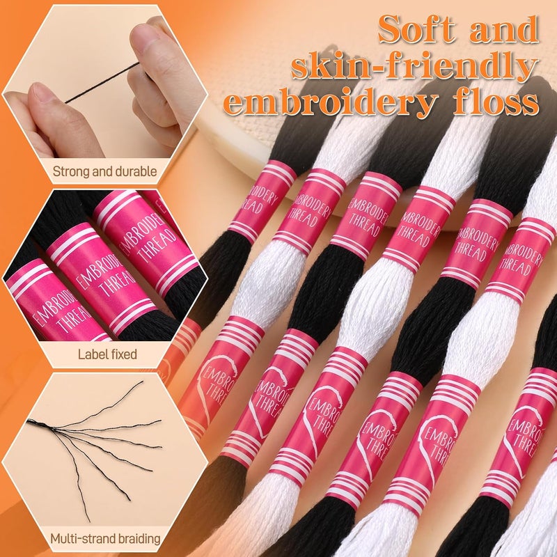 Dercuy Embroidery Floss,12 Skeins Black and White Embroidery Thread,Friendship Bracelet String for DIY Making,Embroidery Crafts - Image 3